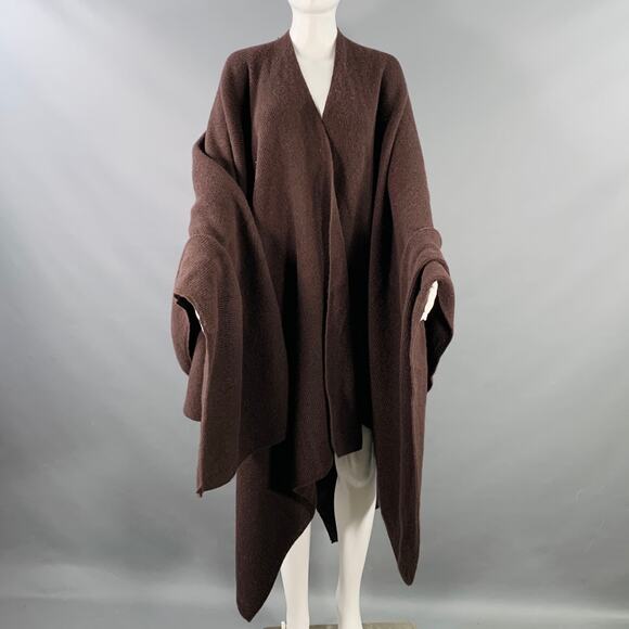 HENRI BENDEL Brown Ribbed Merino Wool Angora Rabbit Knit Scarf Shawl - Picture 1 of 5